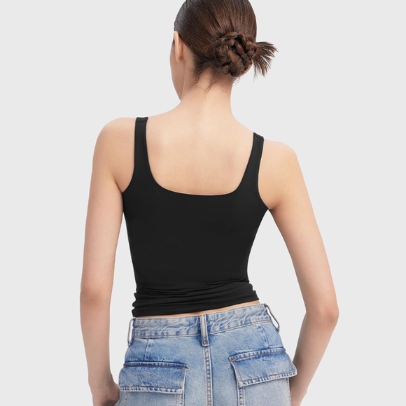 Women's Square Neck Tank Top Sleeveless Double Lined Basic Tops Sharp Collection - Picture 3 of 4